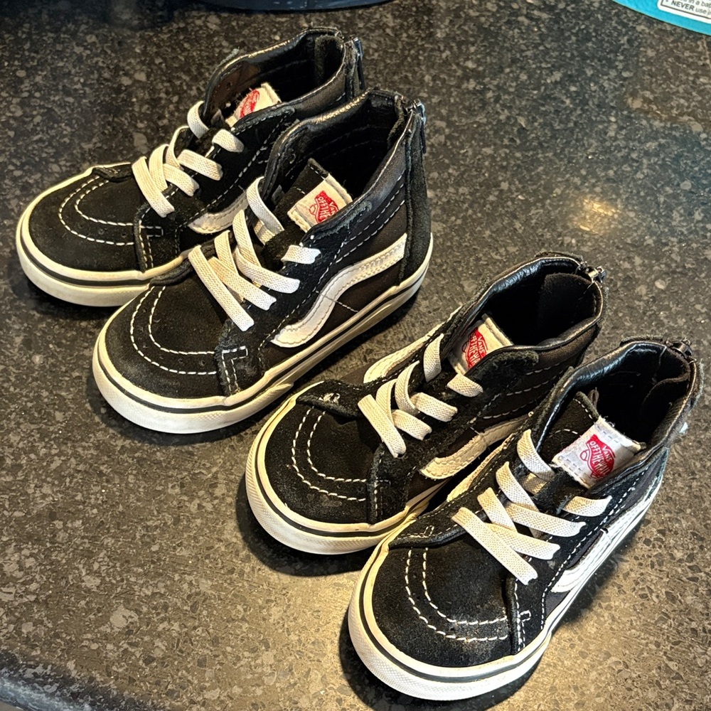 Vans Toddler Black and White High-Top Sneakers size 6 and size 7